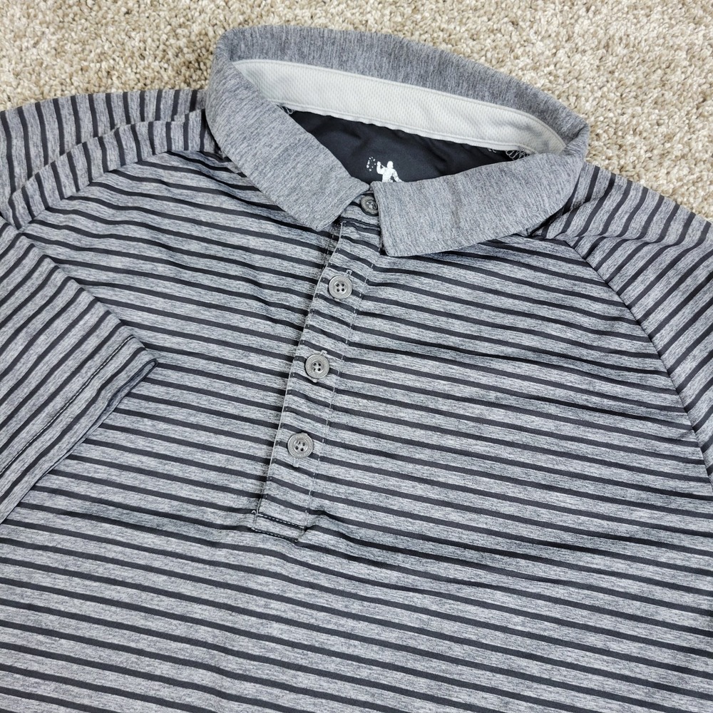 Anderson Ord Mens Medium Gray Black Striped Performance Button Down Polo SS